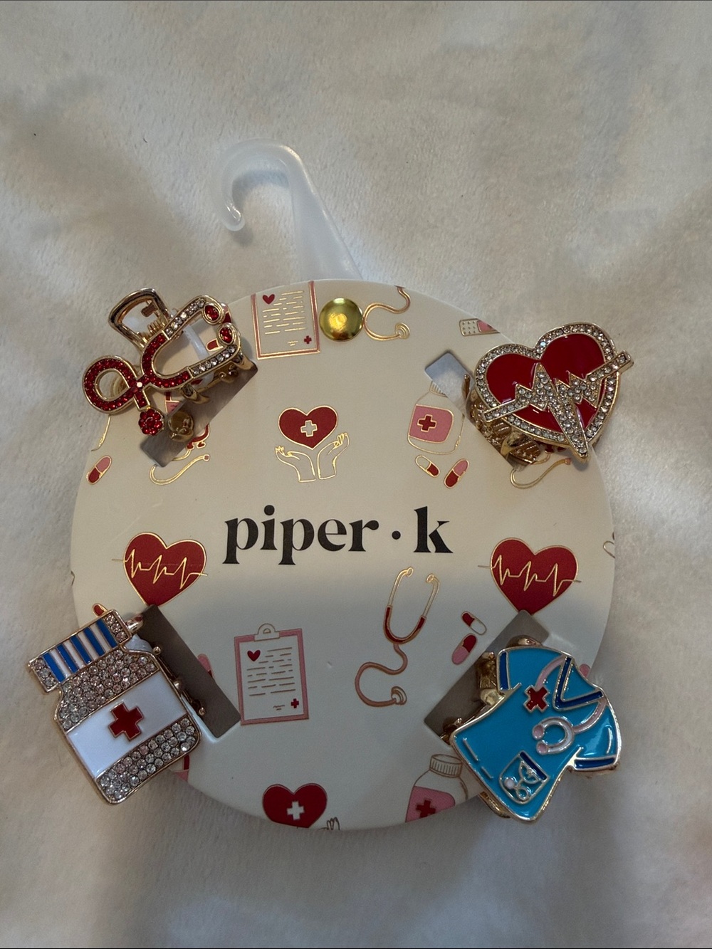 piper.k Nurse-Themed Enamel Hair Clip Set - Red, Blue, White